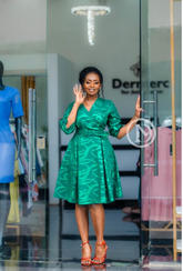 Elegant emerald green skater dress
